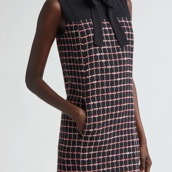 St John Women's Bow-Embellished Tweed Mini Dress in Black/haute Red/pearl Multi - Picture 5 of 12